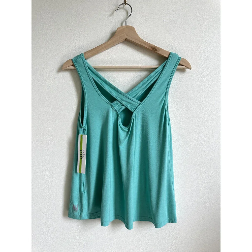 Nicole Miller Sport Teal Cross Back Stretch Activewear Tank Work Out size L $58 - Picture 9 of 9